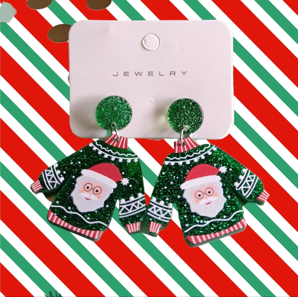 Christmas Ugly Sweater Santa Earrings